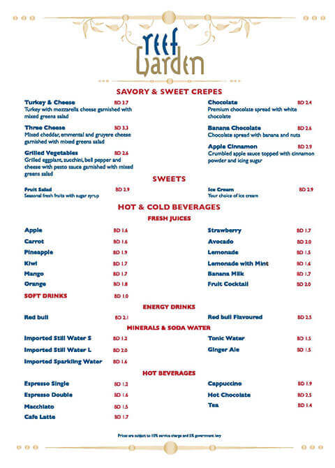 Reef Garden Menu